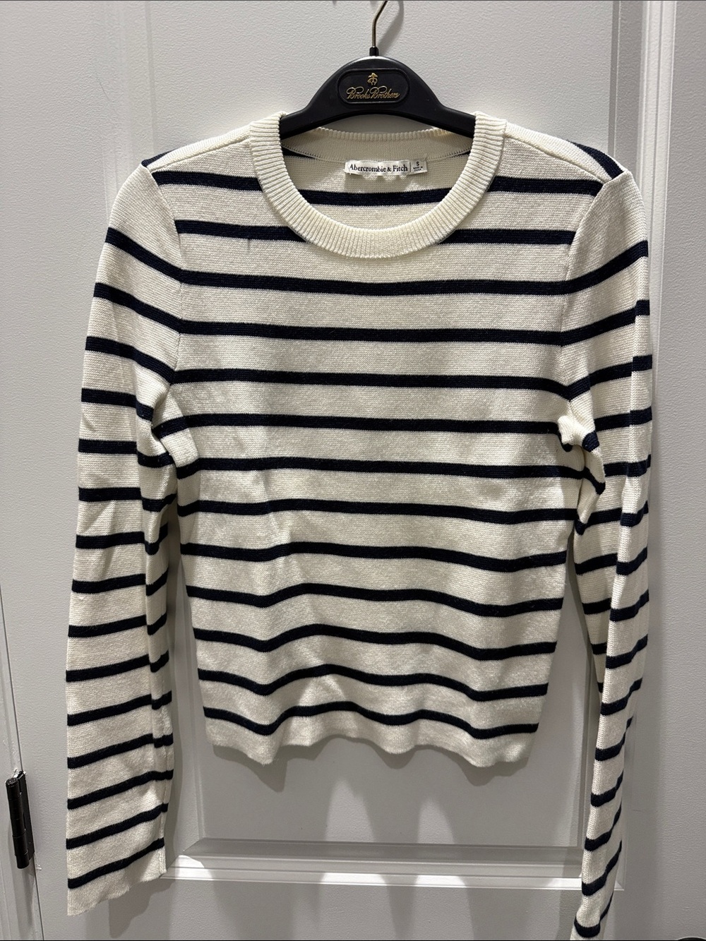 Abercrombie & Fitch Cream and Navy Striped Scoop-Neck Sweater